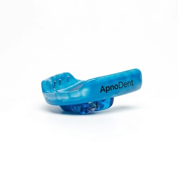 ApnoDent blue oral appliance showing mechanosensory technology and natural design