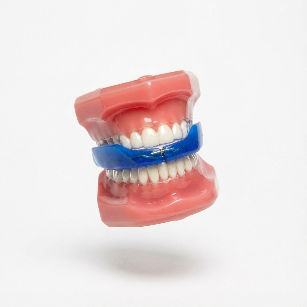 ApnoTX device fitted in mouth showing adaptive design during orthodontic treatment